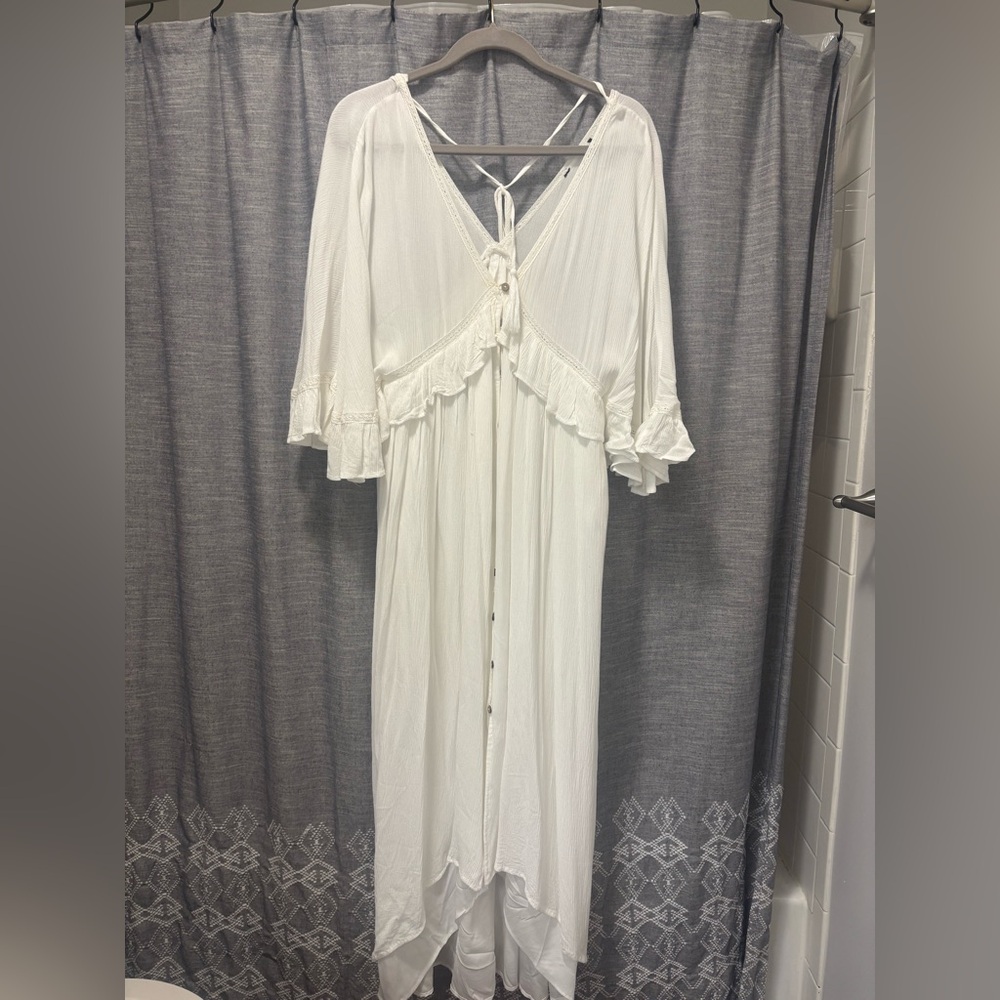 Forever 21 Button Front White Ruffle Midi Dress